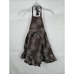 Rare, Too! Chocolate Brown Floral Embroidered Halter Sundress Girls 6